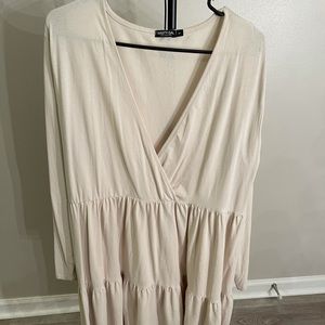 Long Sleeved Cream Colored Tiered Midi Dress